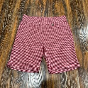 Tommy Hilfiger Stretch Shorts Womens Red White Gingham Plaid Pull On Size 10 /28